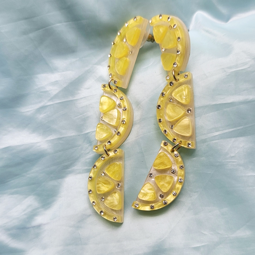 Gold and Yellow Geometric and Floral Earrings - Picture 7 of 11